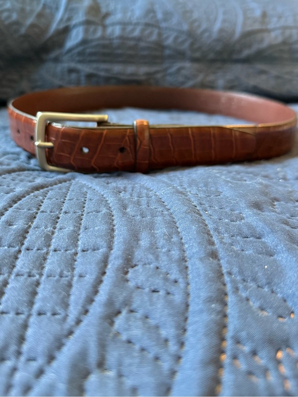 Tommy Hilfiger Brown Croc-Embossed Leather Belt